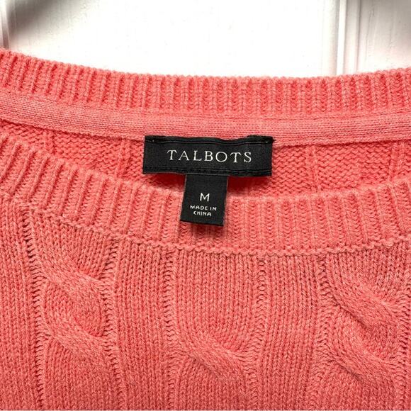 Talbot Woman’s Cable Knit Sweater, Wool Blend, Coral Pink, Size L - Picture 3 of 6